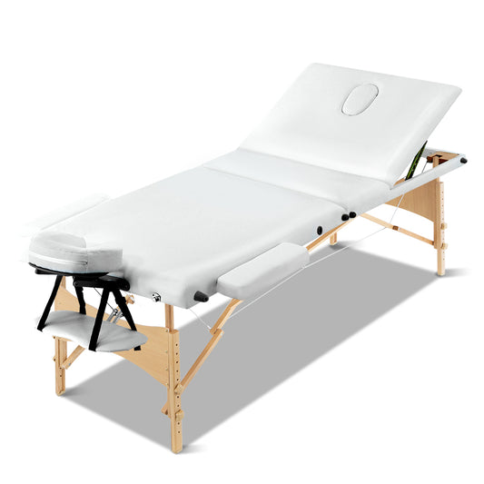 3 Fold Portable Wood Massage Table - White - image1