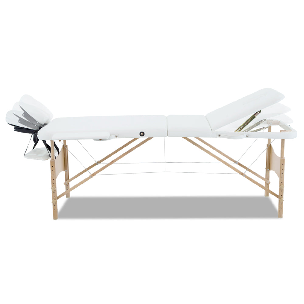 3 Fold Portable Wood Massage Table - White - image3