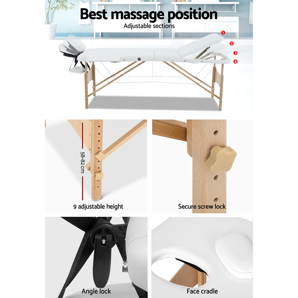 3 Fold Portable Wood Massage Table - White - image5