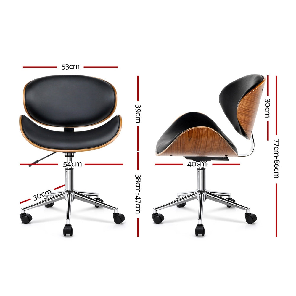 Wooden & PU Leather Office Desk Chair - Black - image2