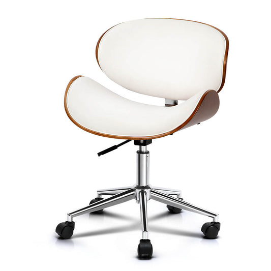 Wooden & PU Leather Office Desk Chair - White - image1