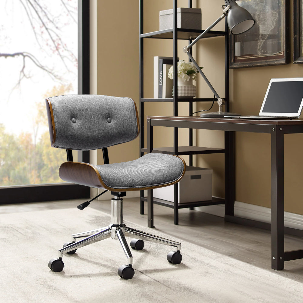 Executive Wooden Office Chair Fabric Computer Chairs Bentwood Seat Grey - image8