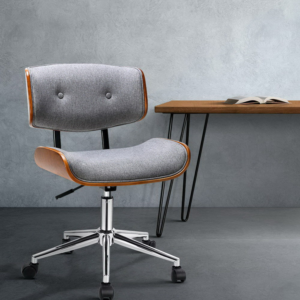 Executive Wooden Office Chair Fabric Computer Chairs Bentwood Seat Grey - image9