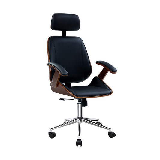 Wooden Office Chair Computer Gaming Chairs Executive Leather Black - image1