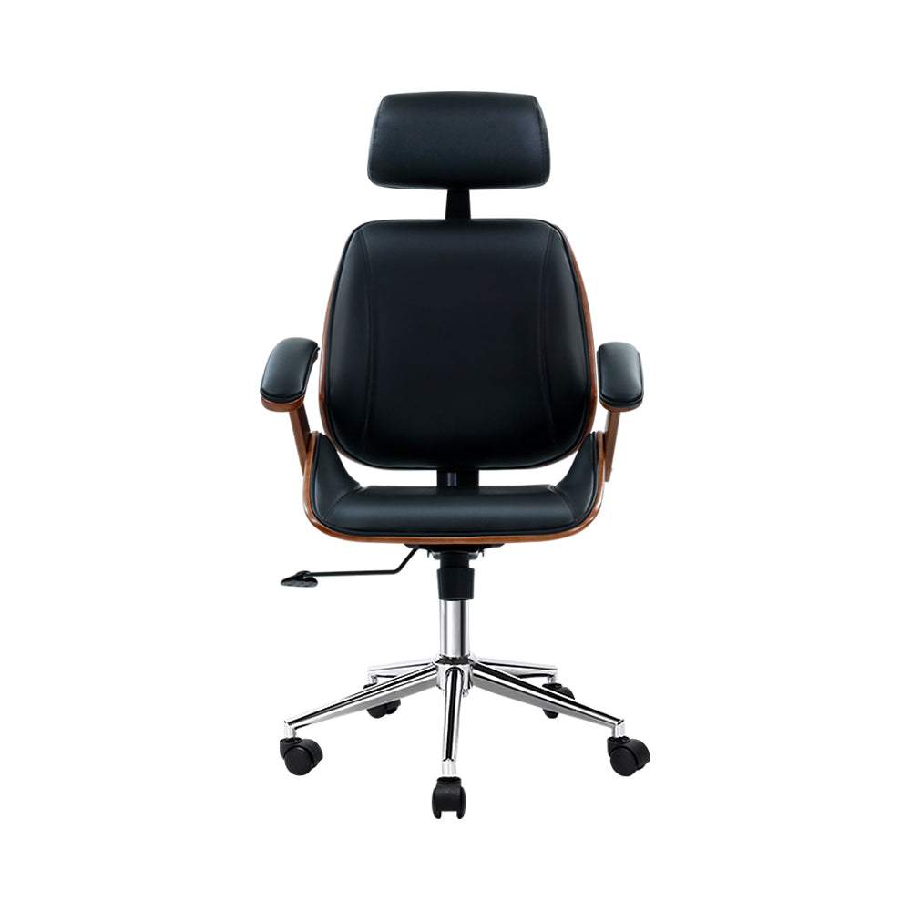 Wooden Office Chair Computer Gaming Chairs Executive Leather Black - image3