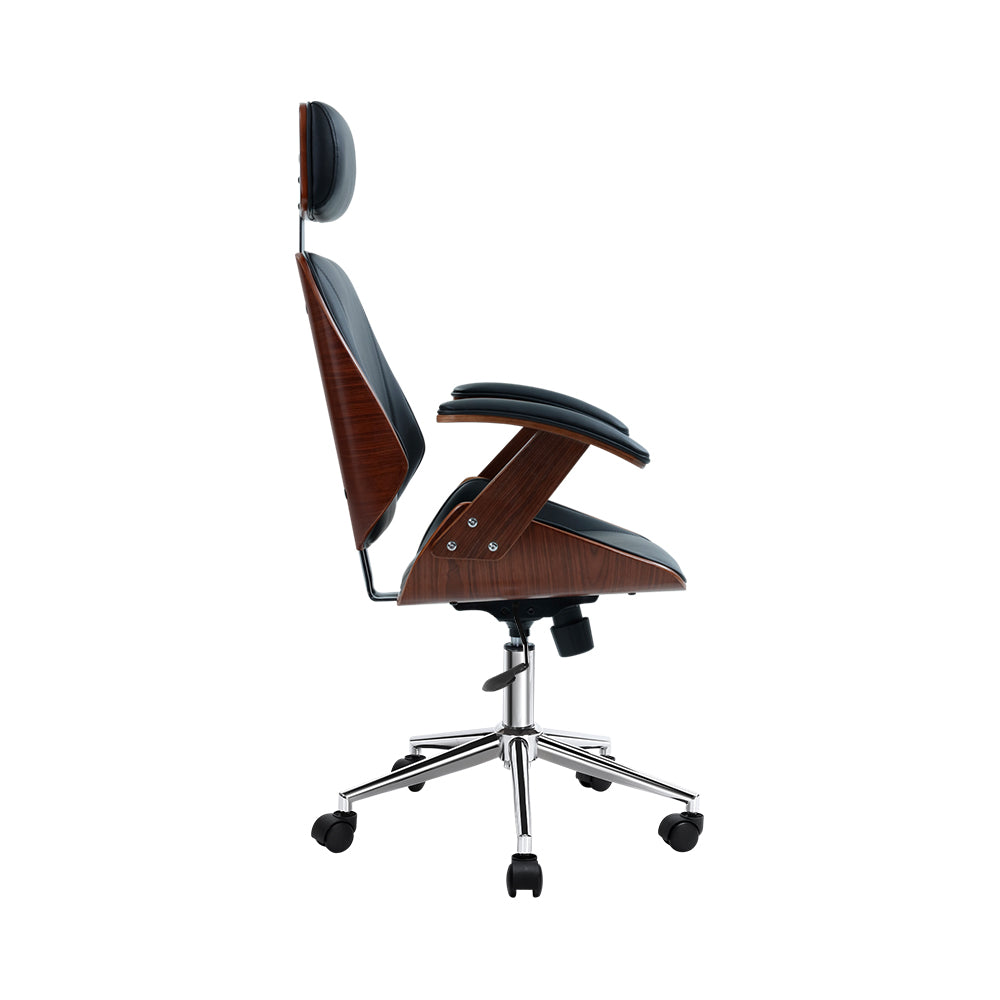 Wooden Office Chair Computer Gaming Chairs Executive Leather Black - image4