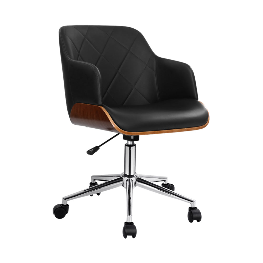 Wooden Office Chair Computer PU Leather Desk Chairs Executive Black Wood - image1