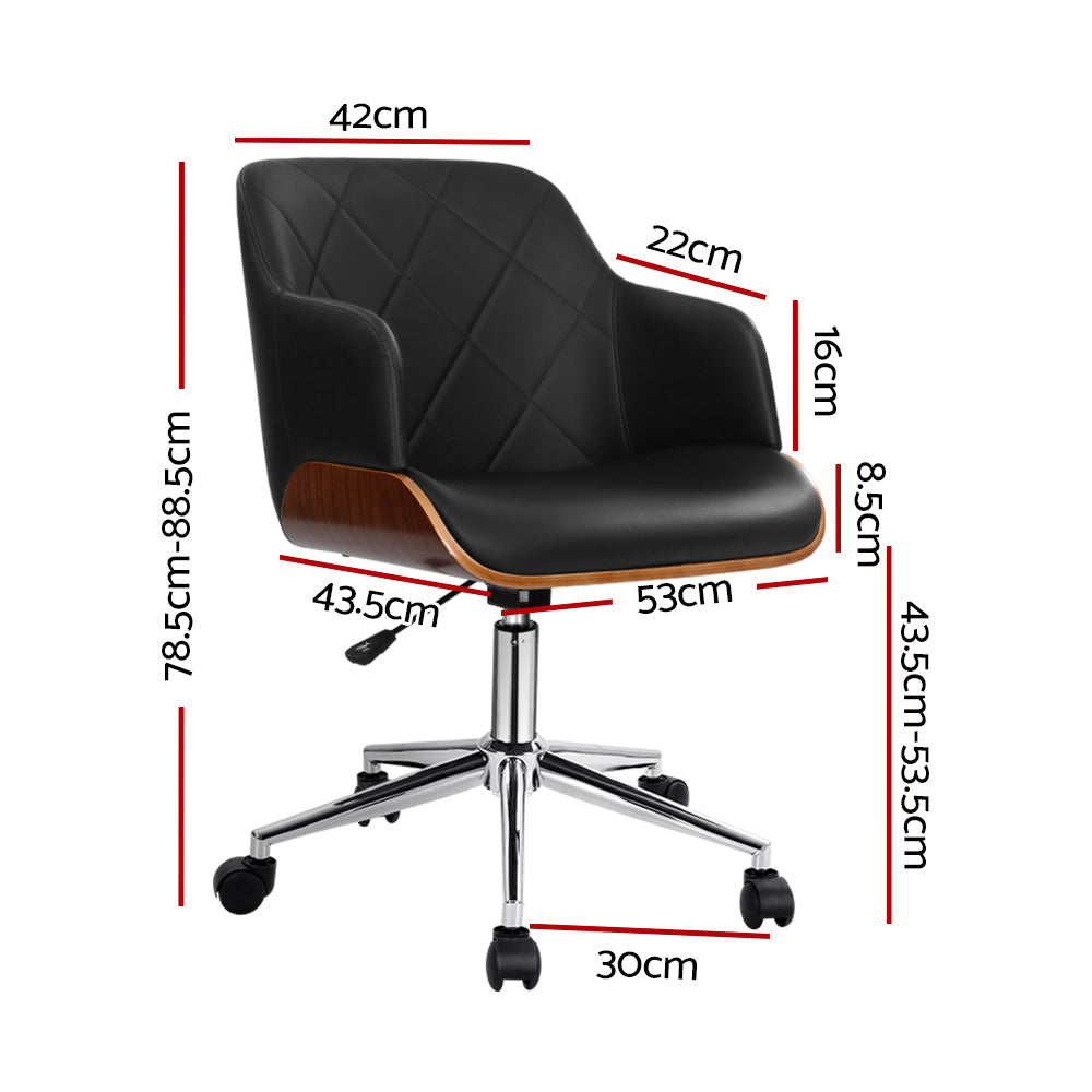 Wooden Office Chair Computer PU Leather Desk Chairs Executive Black Wood - image2
