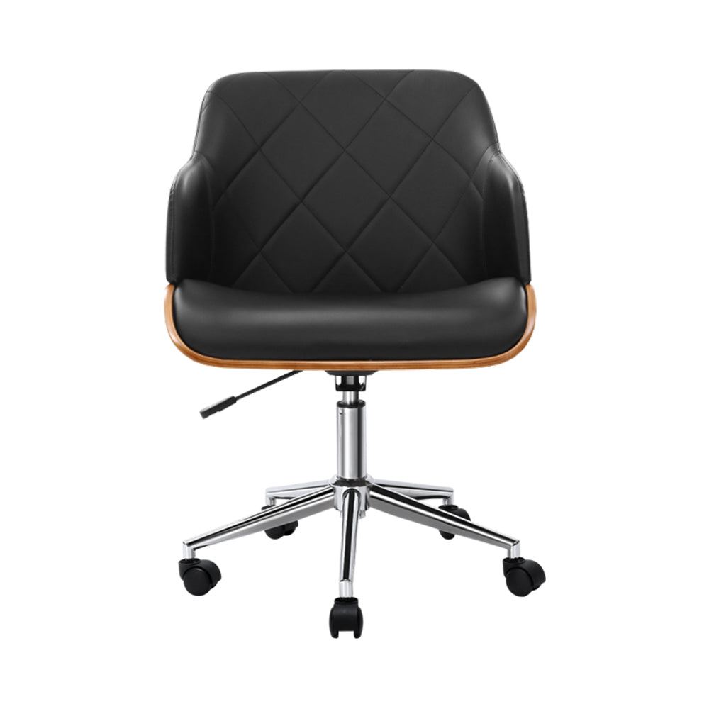 Wooden Office Chair Computer PU Leather Desk Chairs Executive Black Wood - image3
