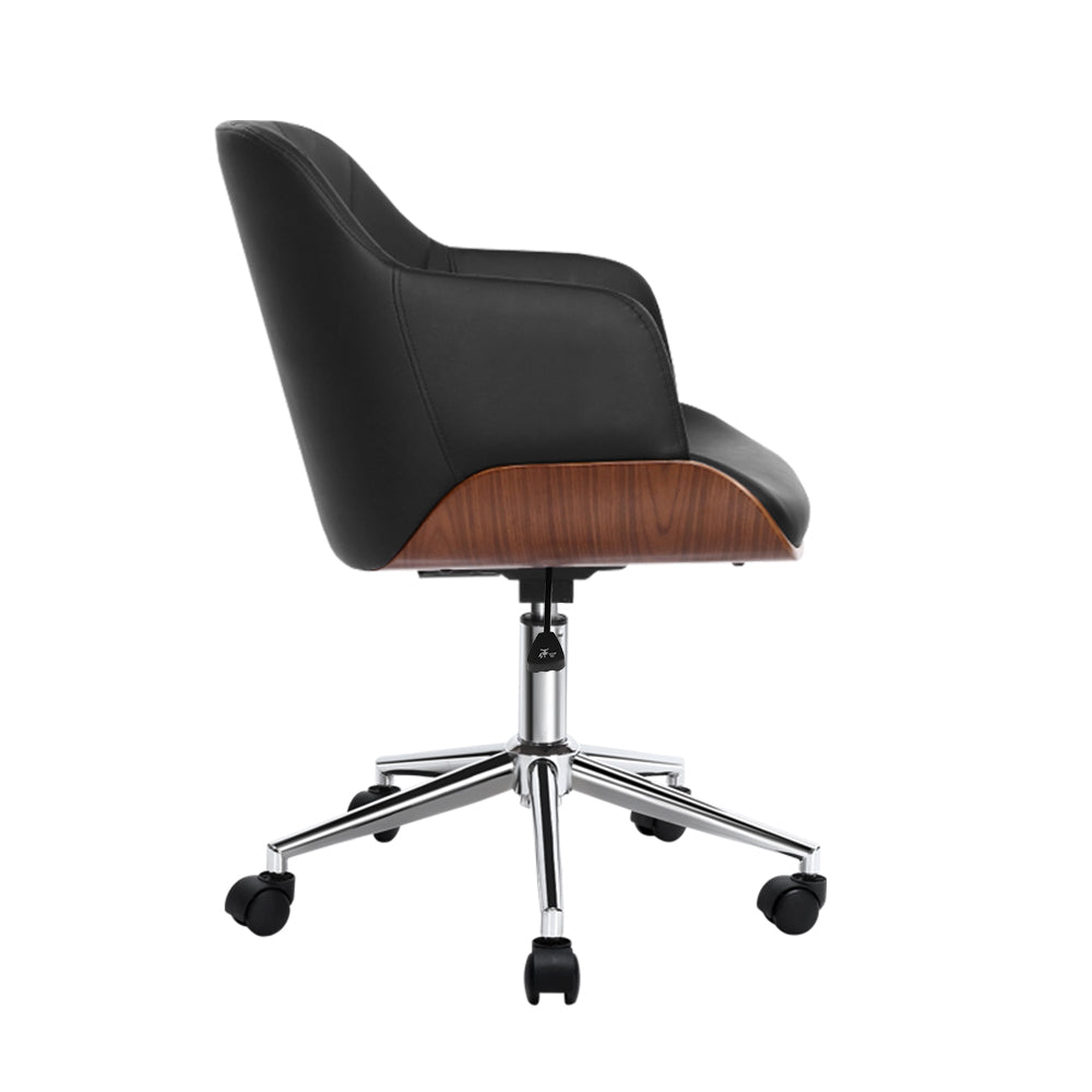 Wooden Office Chair Computer PU Leather Desk Chairs Executive Black Wood - image4