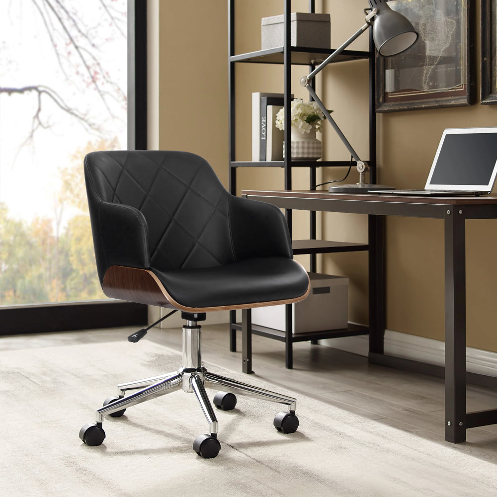 Wooden Office Chair Computer PU Leather Desk Chairs Executive Black Wood - image8