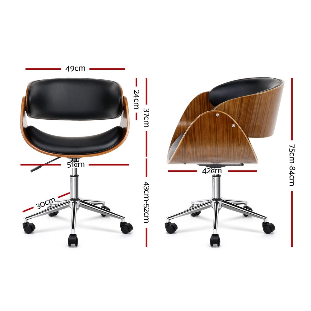 Wooden & PU Leather Office Desk Chair - Black - image2