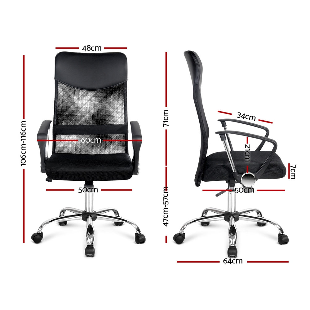 PU Leather Mesh High Back Office Chair - Black - image2