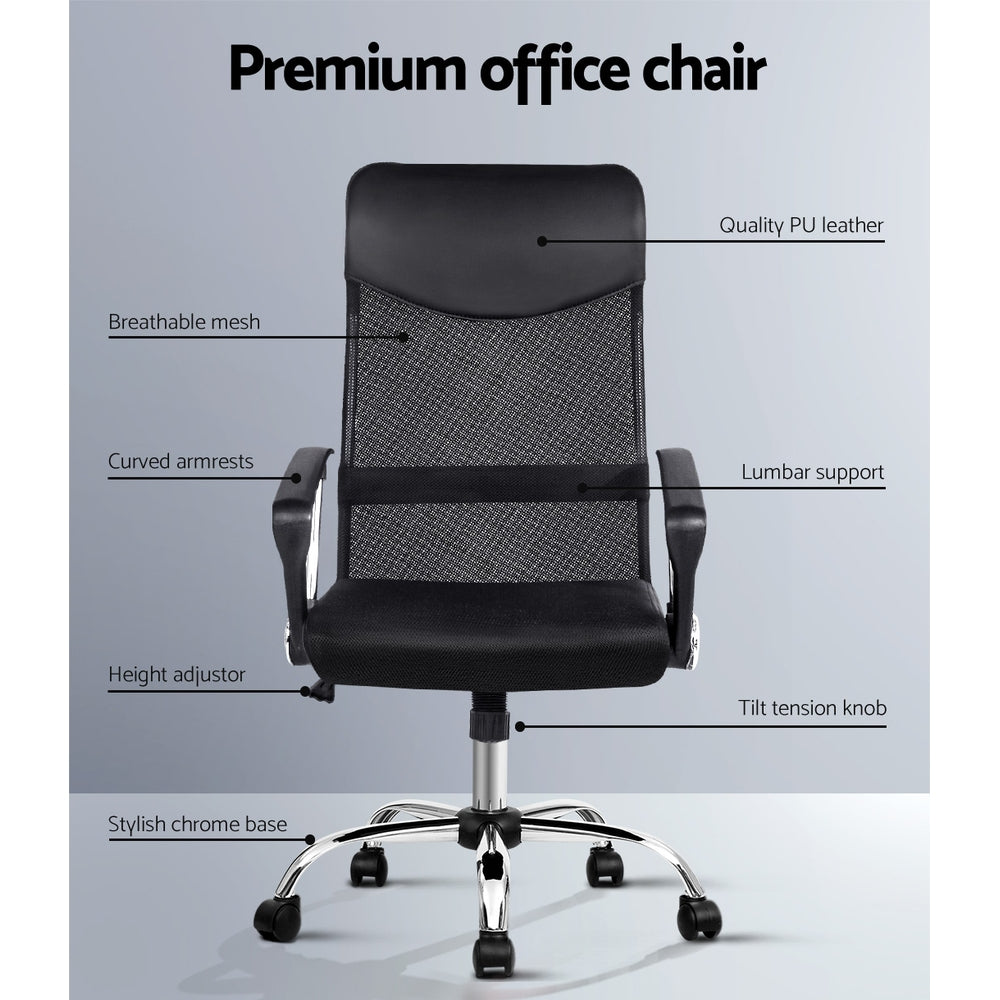 PU Leather Mesh High Back Office Chair - Black - image3