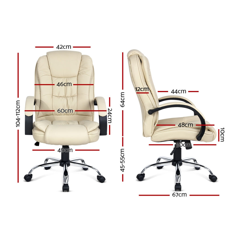 Office Chair Gaming Computer Chairs Executive PU Leather Seat Beige - image2