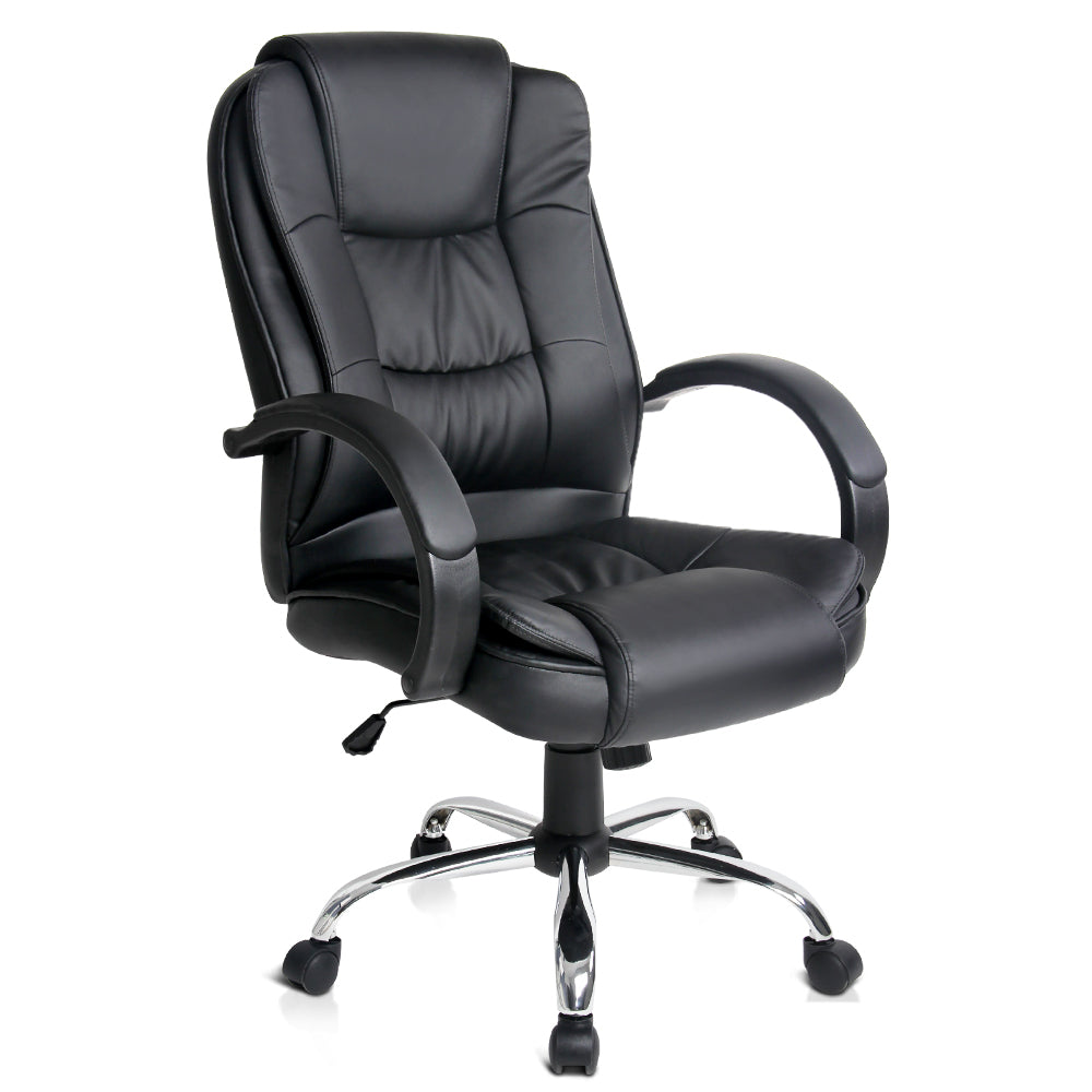 Office Chair Gaming Computer Chairs Executive PU Leather Seating Black - image1
