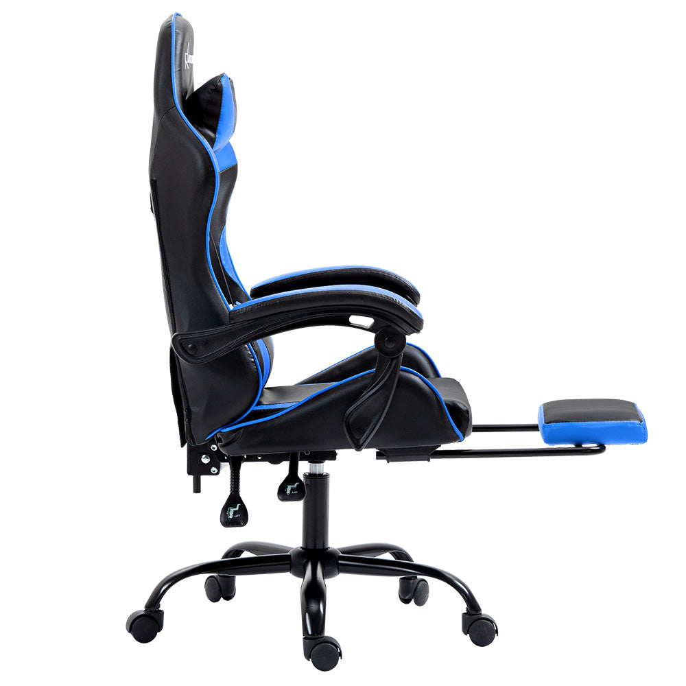Office Chair Leather Gaming Chairs Footrest Recliner Study Work Blue - image4