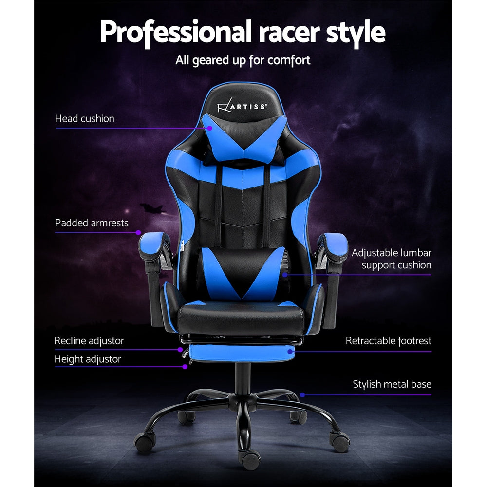 Office Chair Leather Gaming Chairs Footrest Recliner Study Work Blue - image5