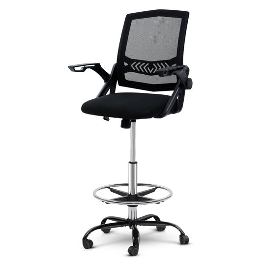 Office Chair Veer Drafting Stool Mesh Chairs Flip Up Armrest Black - image1