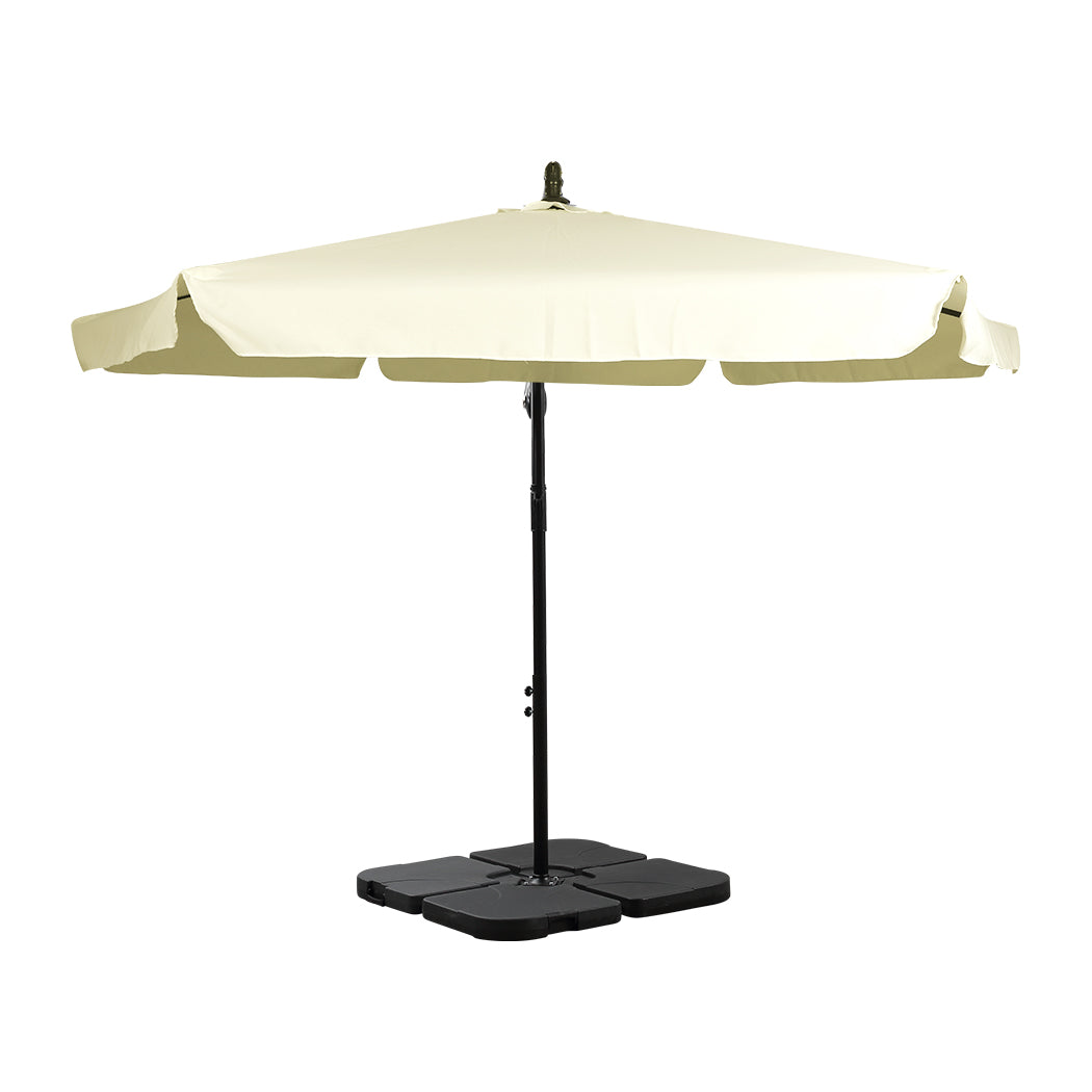 3M Patio Outdoor Umbrella Cantilever Beige With Base Stand - image2