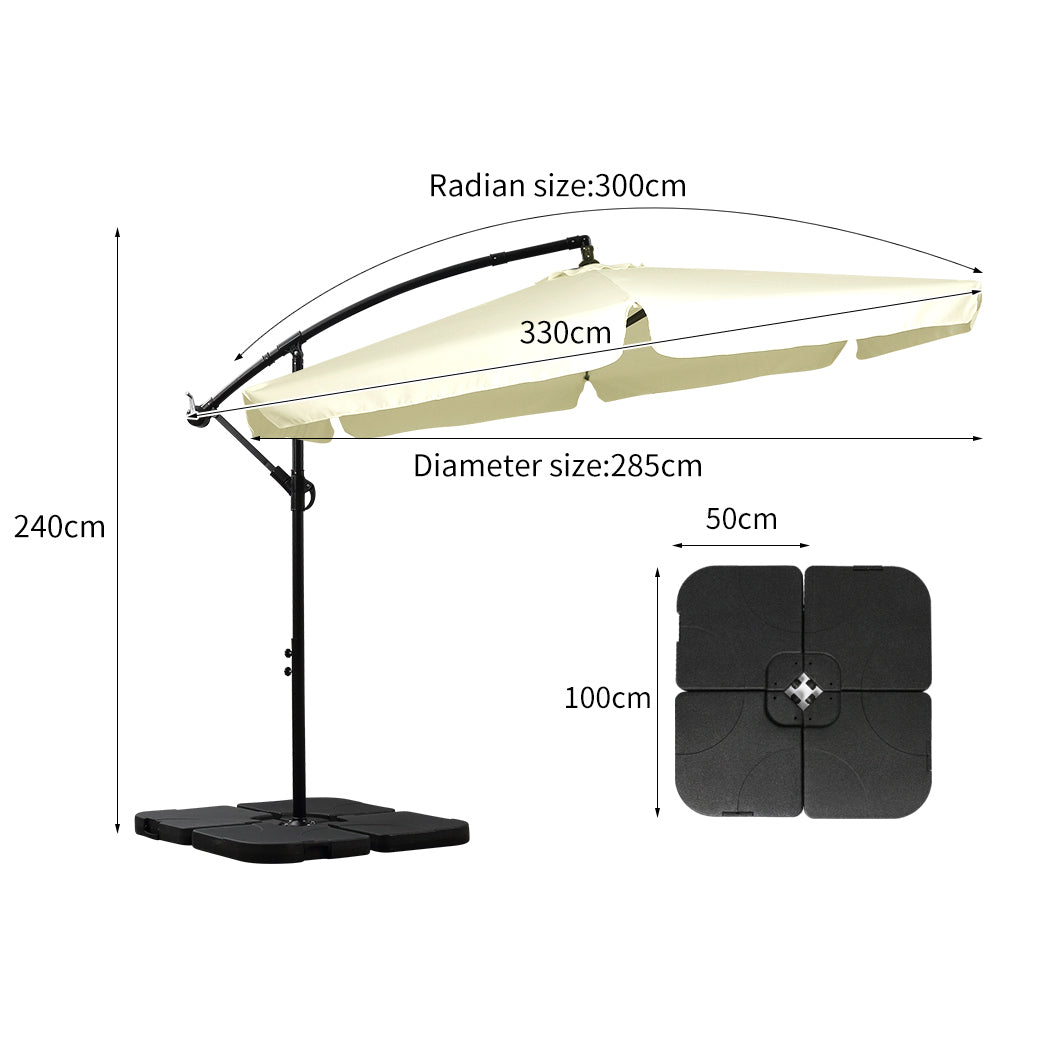 3M Patio Outdoor Umbrella Cantilever Beige With Base Stand - image3