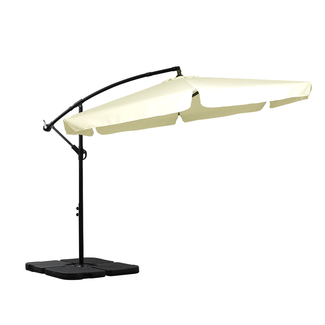 3M Patio Outdoor Umbrella Cantilever Beige With Base Stand - image1