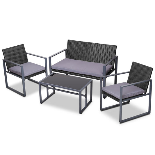4PC Outdoor Furniture Patio Table Chair Black - image1