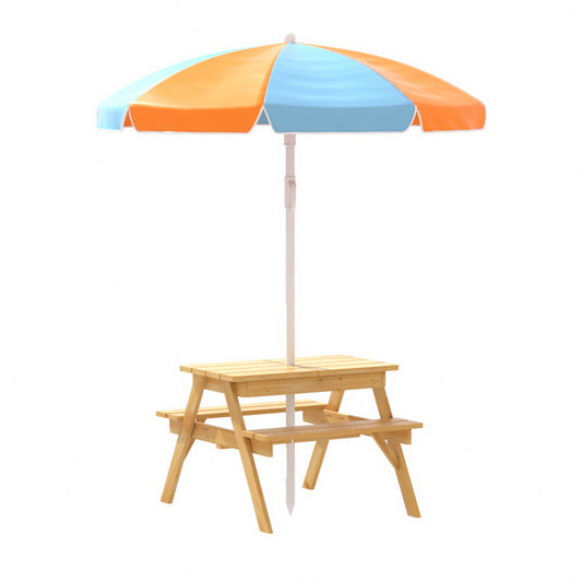 Keezi Kids Outdoor Table and Chairs Picnic Bench Set Umbrella Water Sand Pit Box - image1