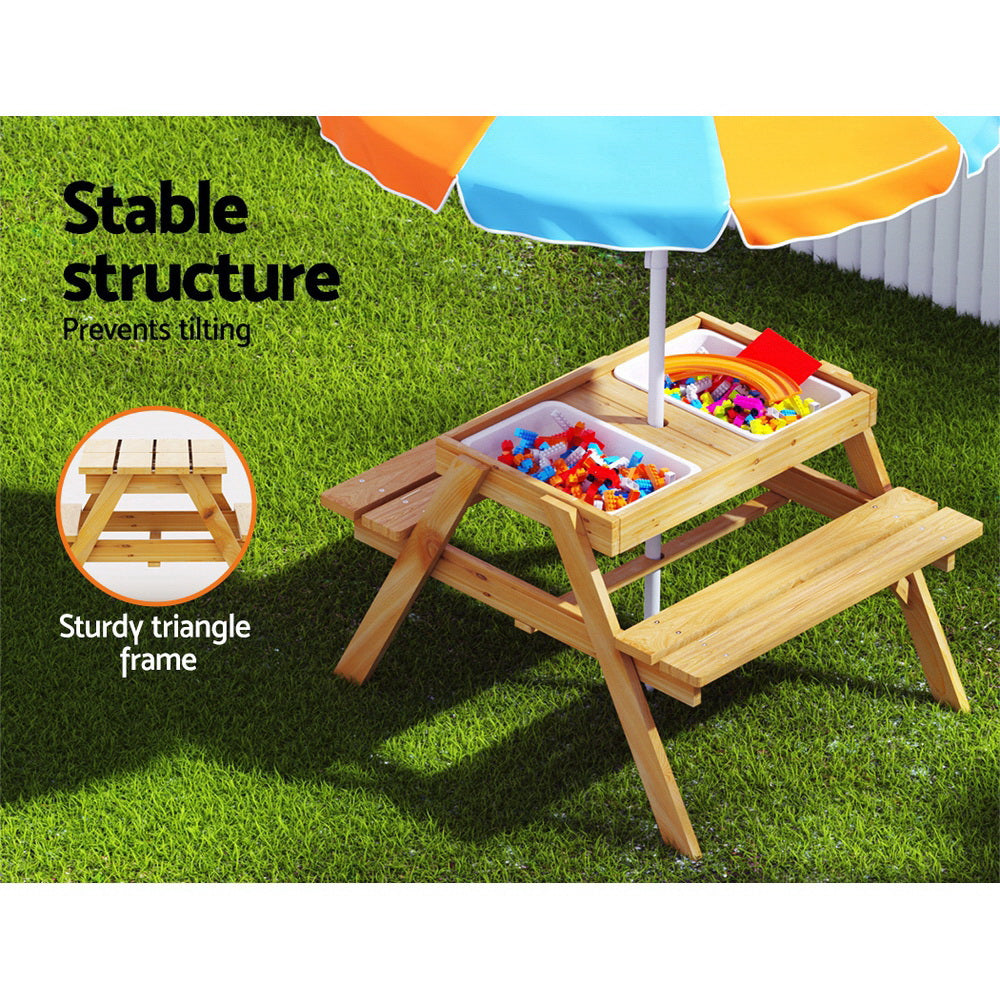 Keezi Kids Outdoor Table and Chairs Picnic Bench Set Umbrella Water Sand Pit Box - image5
