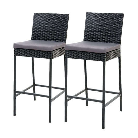 Set of 2 Outdoor Bar Stools Dining Chairs Wicker Furniture - image1