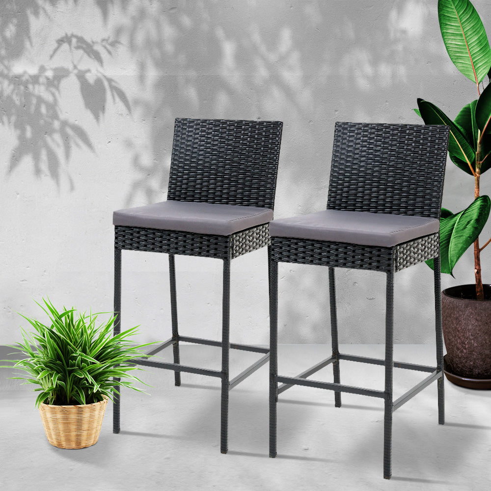 Set of 2 Outdoor Bar Stools Dining Chairs Wicker Furniture - image7