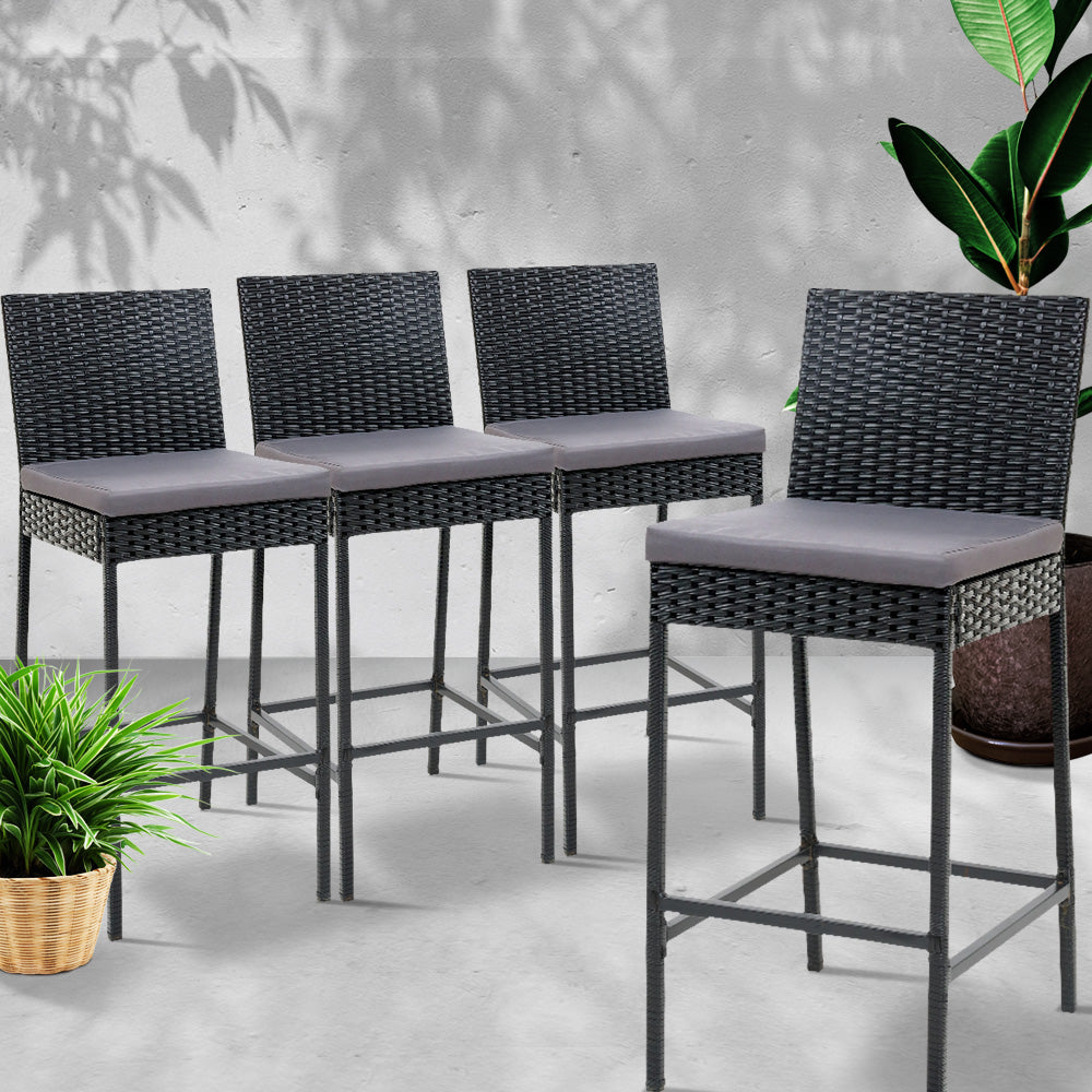 Set of 4 Outdoor Bar Stools Dining Chairs Wicker Furniture - image7