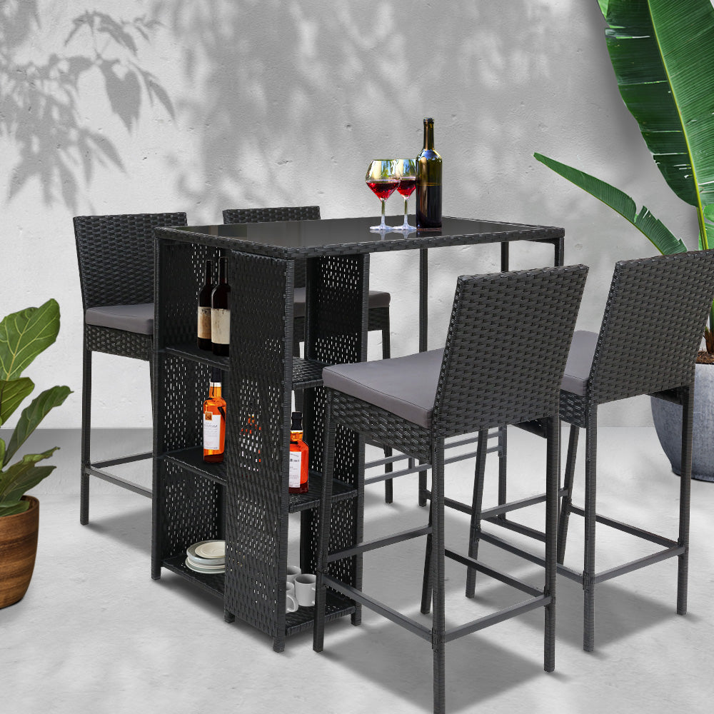 Outdoor Bar Set Table Stools Furniture Wicker 5PCS - image7