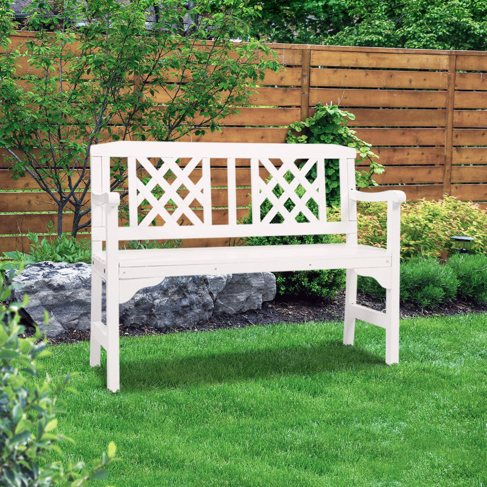 Wooden Garden Bench 2 Seat Patio Furniture Timber Outdoor Lounge Chair White - image9