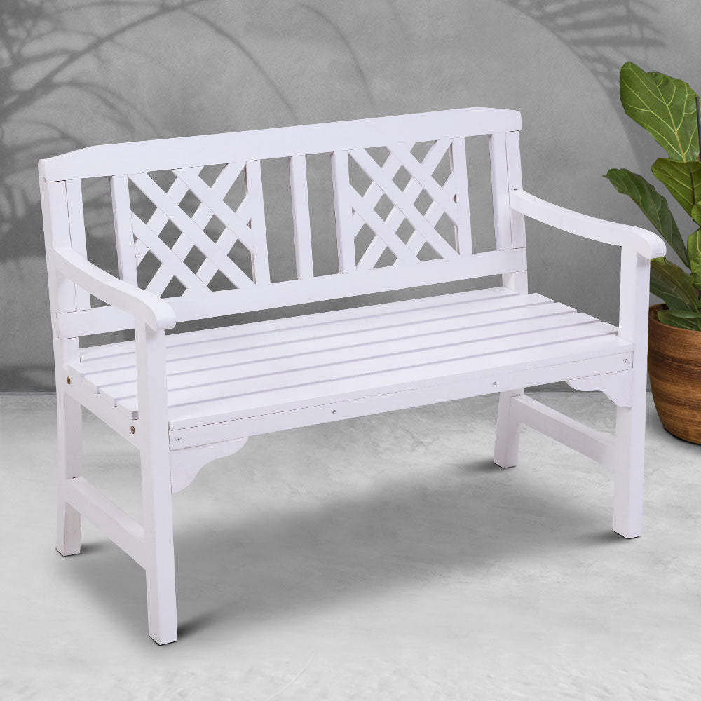 Wooden Garden Bench 2 Seat Patio Furniture Timber Outdoor Lounge Chair White - image7