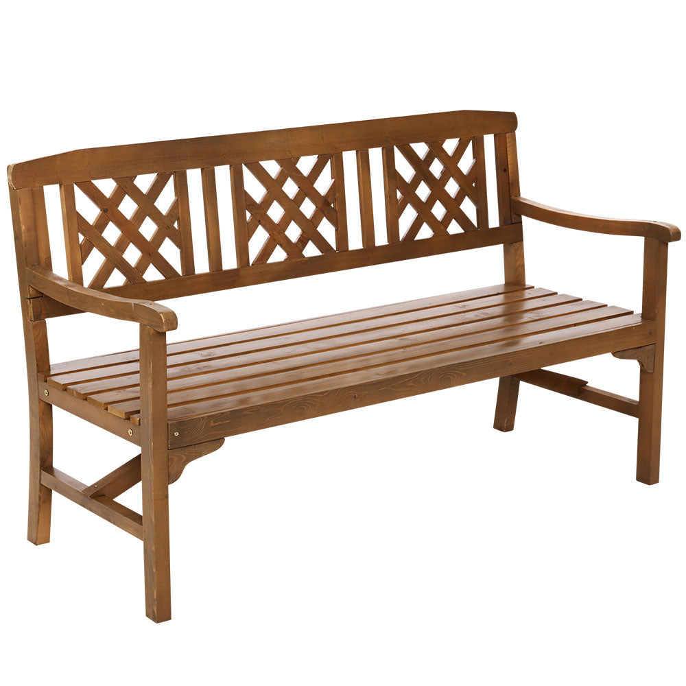 Wooden Garden Bench 3 Seat Patio Furniture Timber Outdoor Lounge Chair Natural - image1