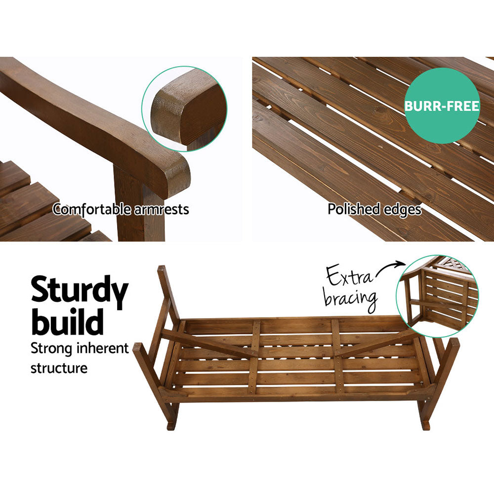 Wooden Garden Bench 3 Seat Patio Furniture Timber Outdoor Lounge Chair Natural - image5