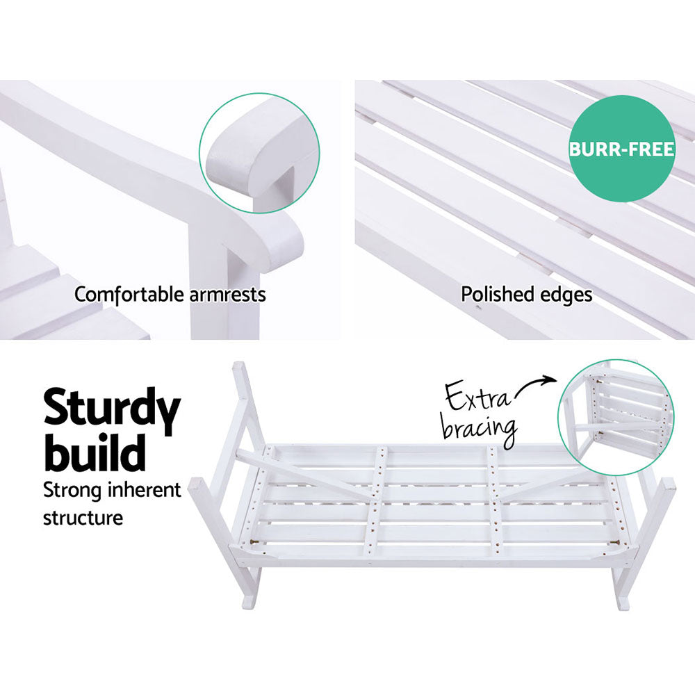 Wooden Garden Bench 3 Seat Patio Furniture Timber Outdoor Lounge Chair White - image5