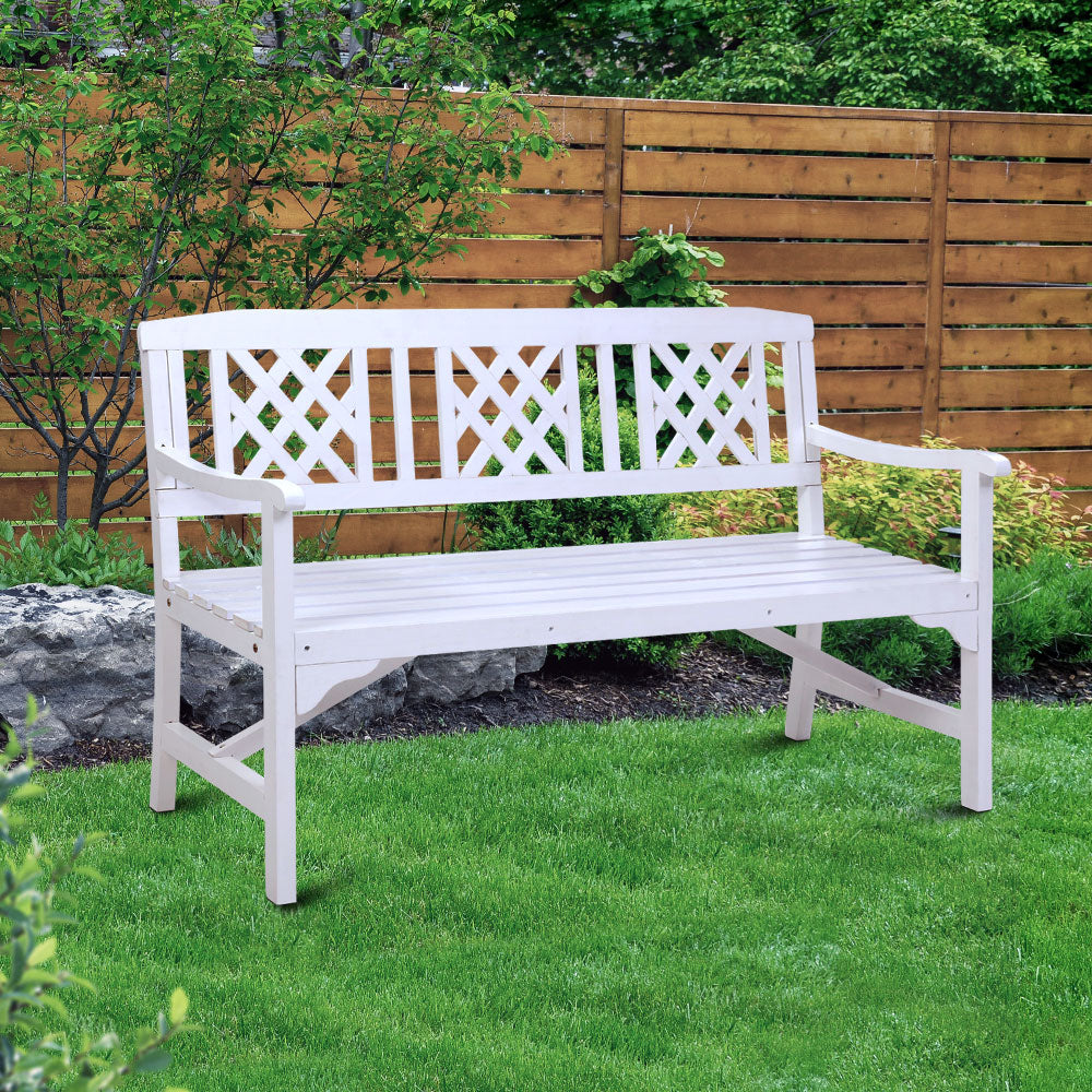 Wooden Garden Bench 3 Seat Patio Furniture Timber Outdoor Lounge Chair White - image9