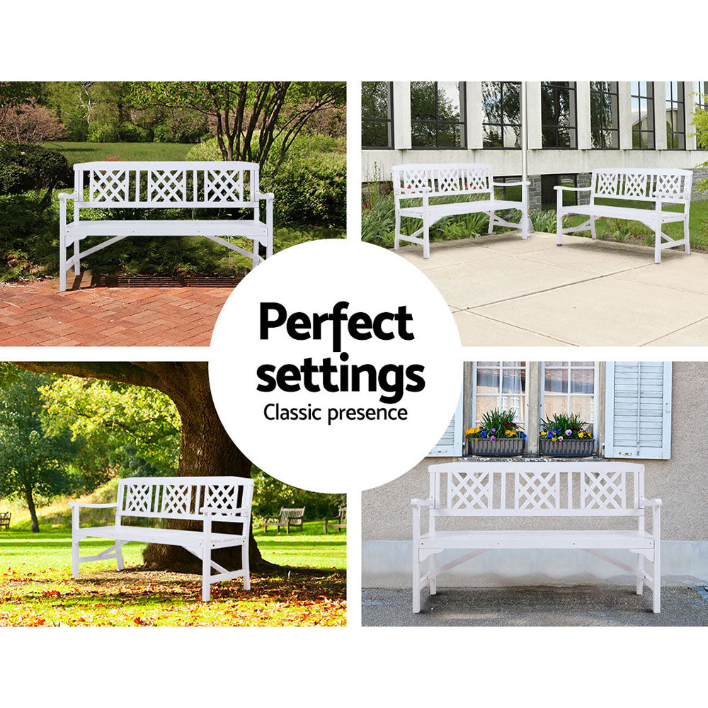 Wooden Garden Bench 3 Seat Patio Furniture Timber Outdoor Lounge Chair White - image12