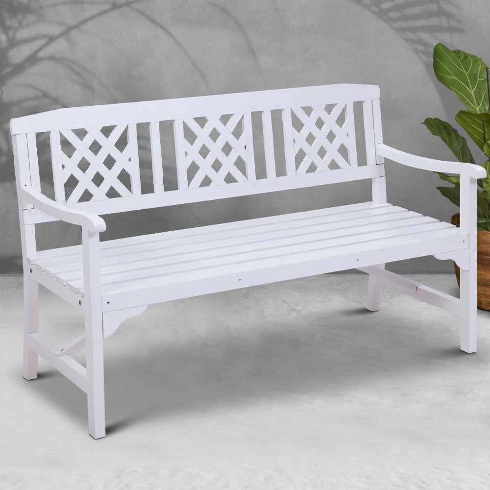 Wooden Garden Bench 3 Seat Patio Furniture Timber Outdoor Lounge Chair White - image7