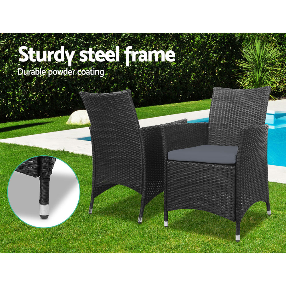 3 Piece Wicker Outdoor Furniture Set - Black - image3