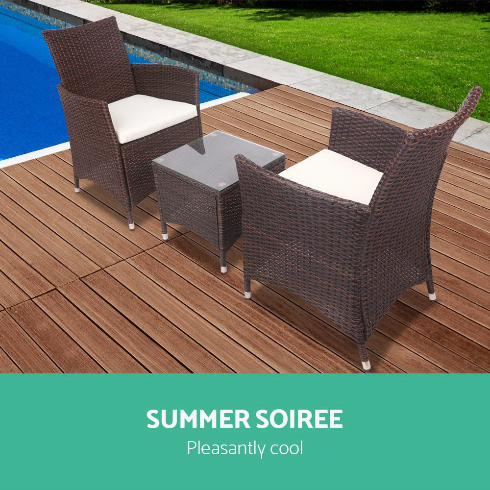 3 Piece Wicker Outdoor Furniture Set - Brown - image4