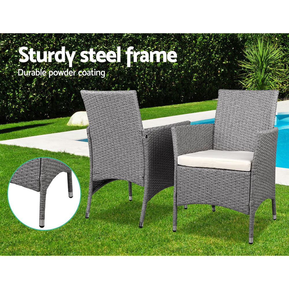 3 Piece Wicker Outdoor Chair Side Table Furniture Set - Grey - image3