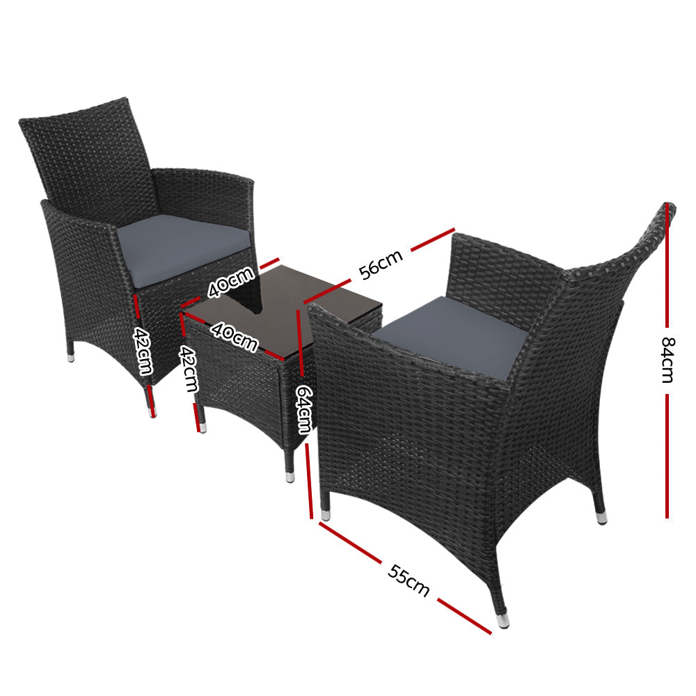 3pc Bistro Wicker Outdoor Furniture Set Black - image2