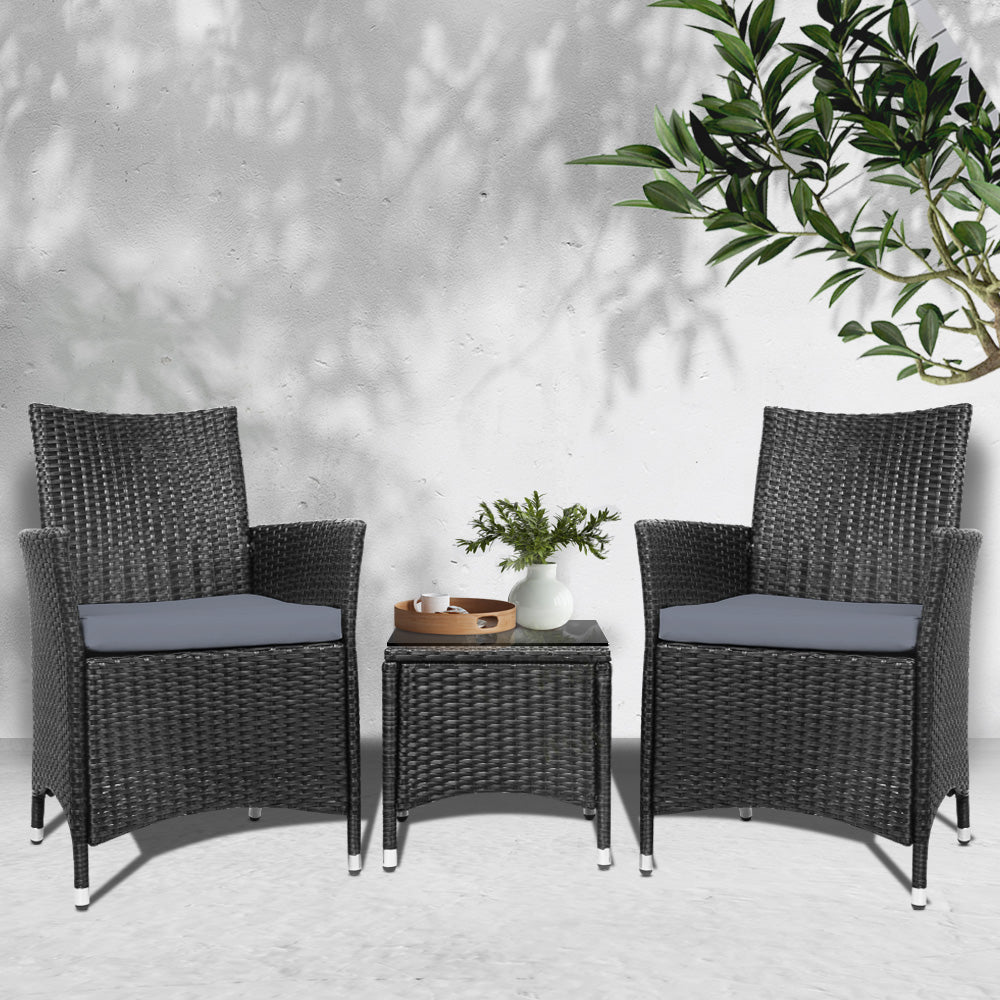 3pc Bistro Wicker Outdoor Furniture Set Black - image7