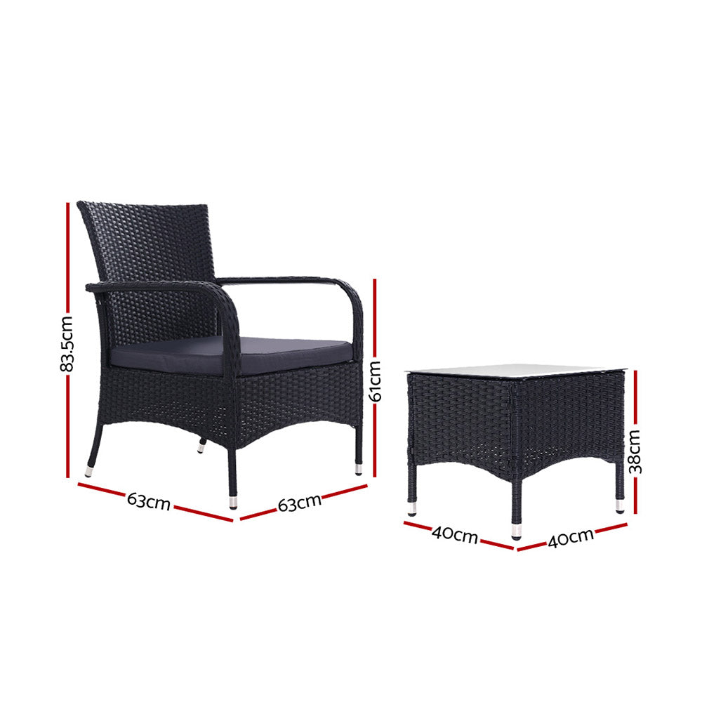 Outdoor Furniture Patio Set Wicker Outdoor Conversation Set Chairs Table 3PCS - image2