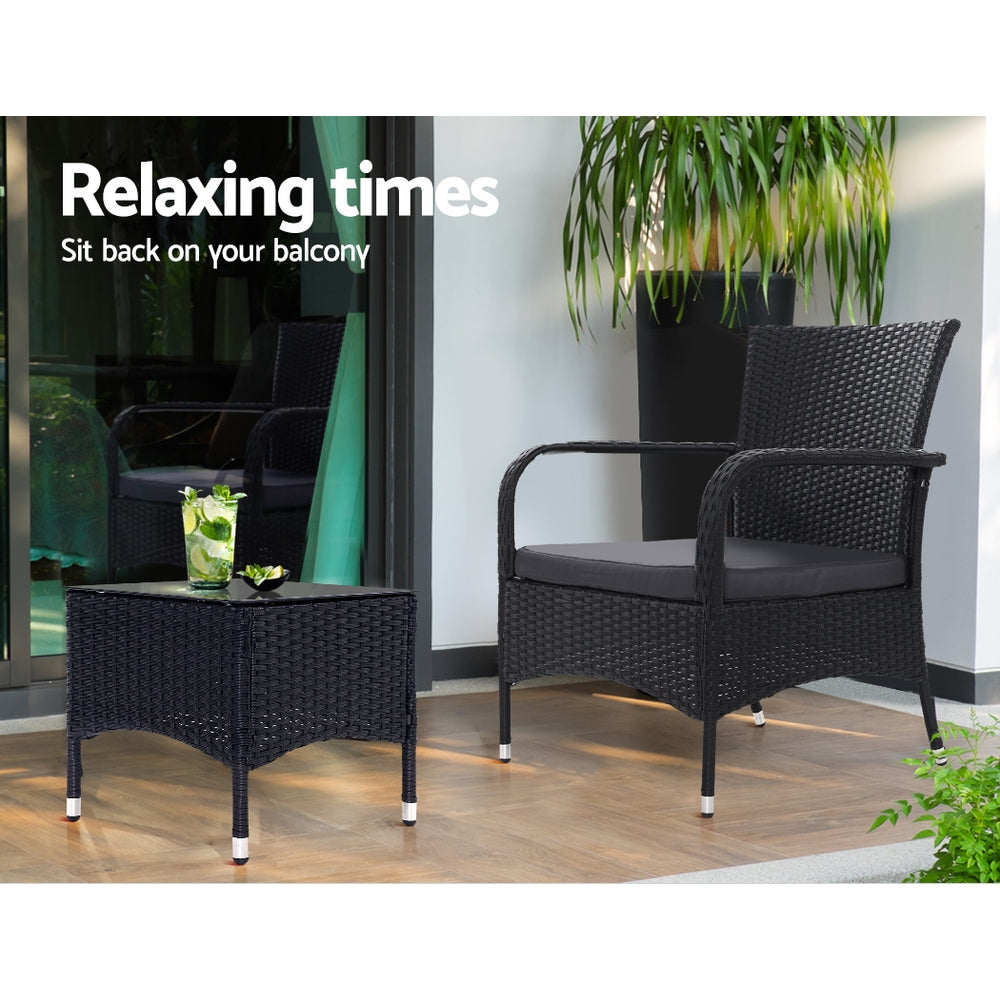 Outdoor Furniture Patio Set Wicker Outdoor Conversation Set Chairs Table 3PCS - image4