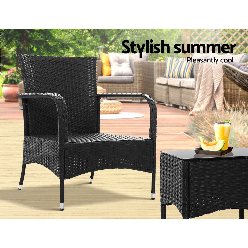 Outdoor Furniture Patio Set Wicker Outdoor Conversation Set Chairs Table 3PCS - image5