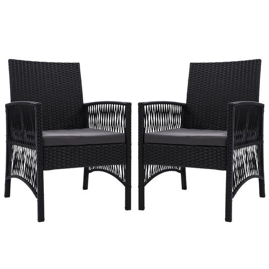 Outdoor Furniture Set of 2 Dining Chairs Wicker Garden Patio Cushion Black Gardeon - image1